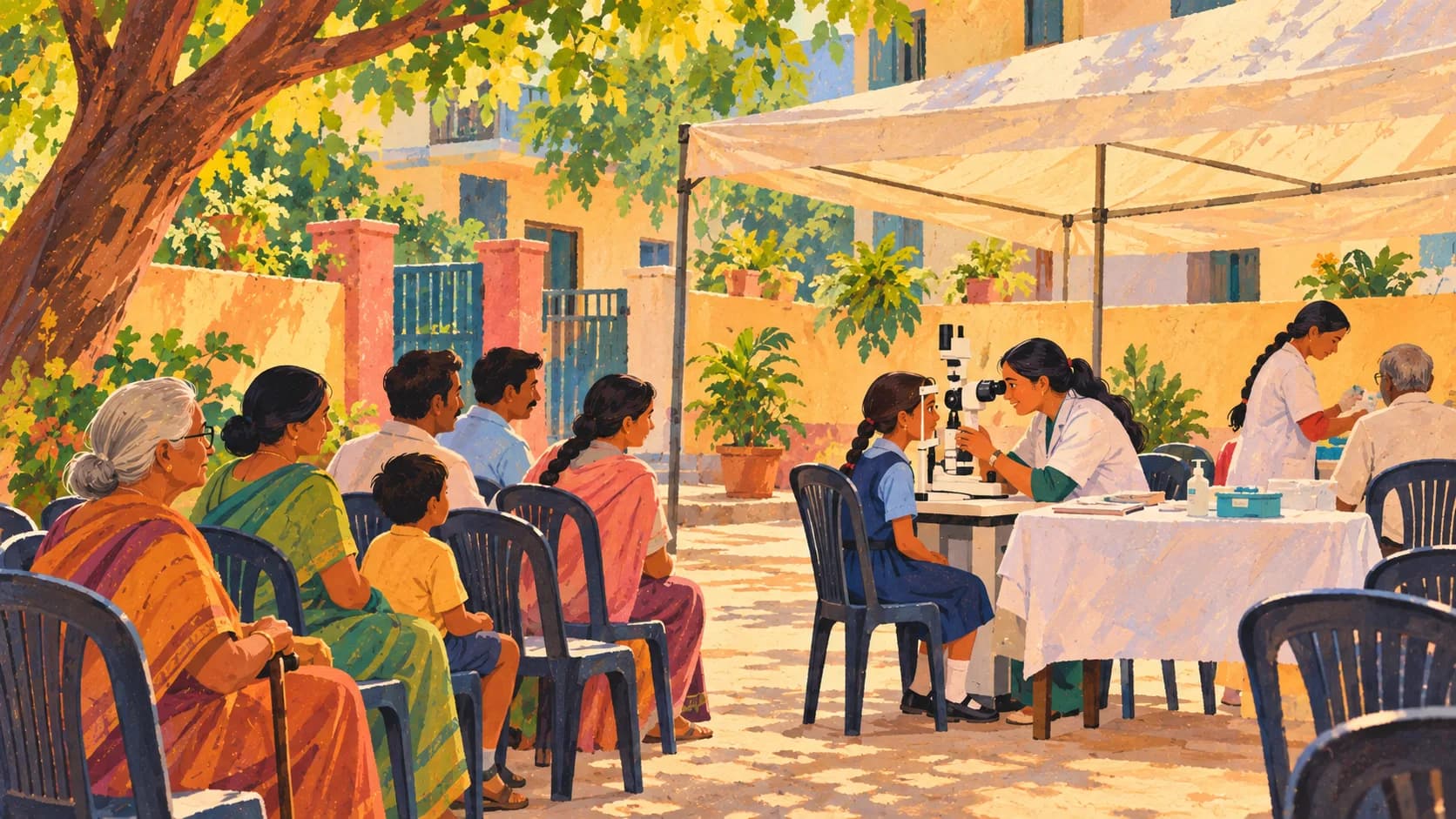 Families waiting their turn on a camp morning